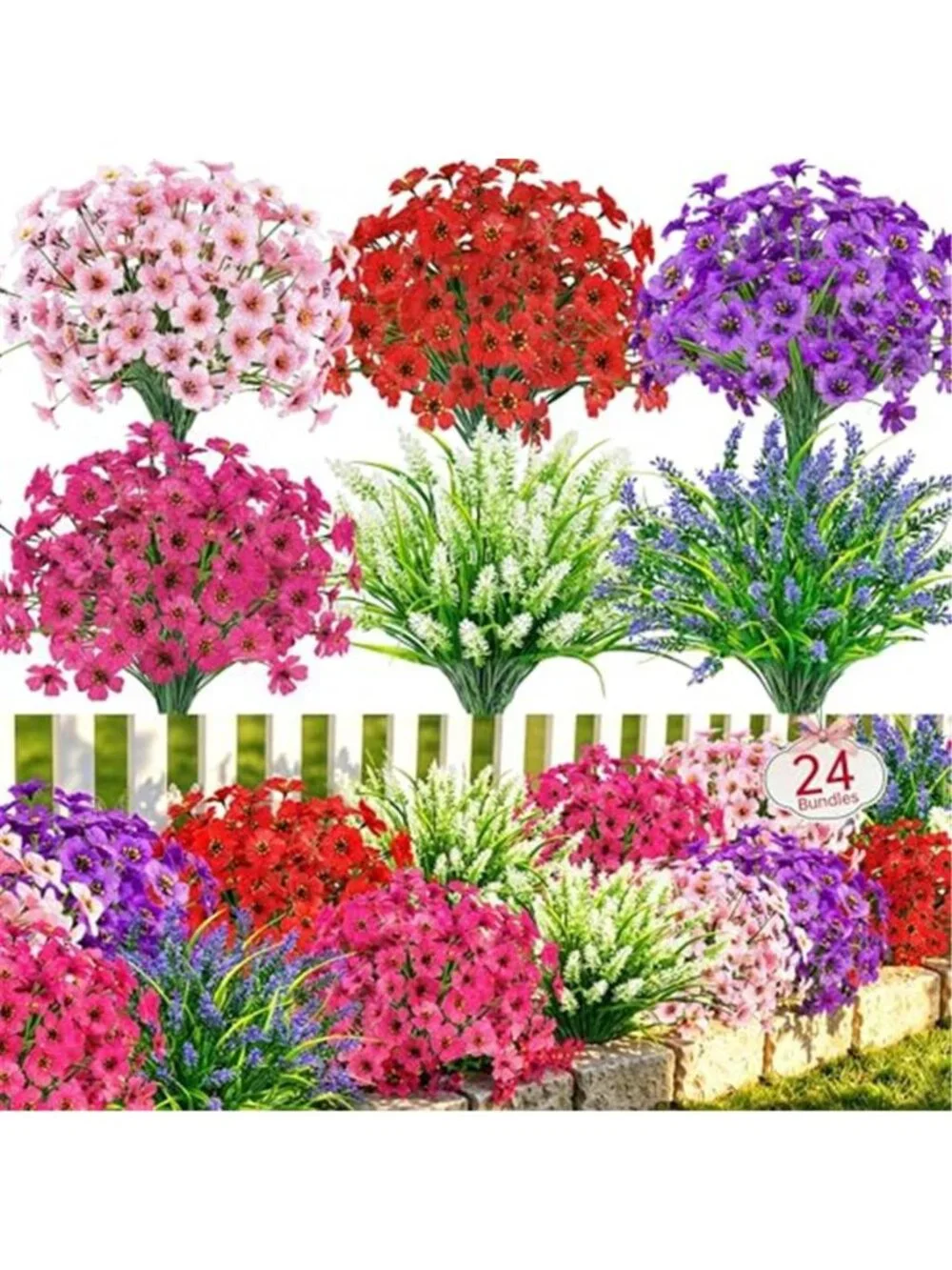 UV Resistant Artificial Flowers Outdoor Fake Silk Daisy Bundle Garden Patio Set